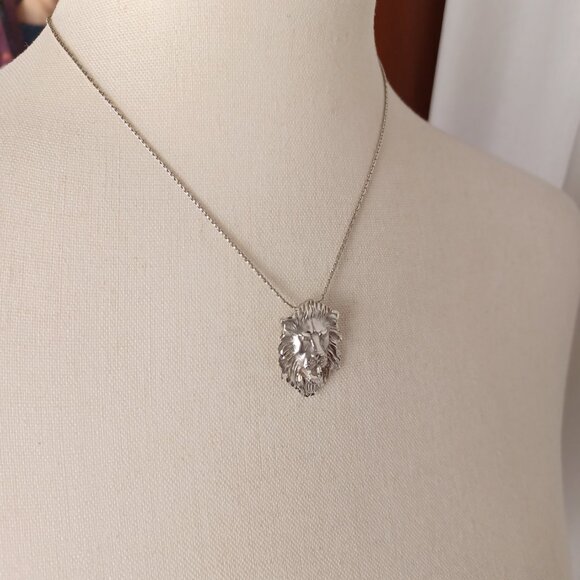 Vintage 925 Sterling Lion Head Pendant Necklace - Picture 3 of 9